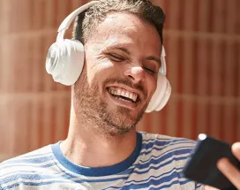happy man listening to music