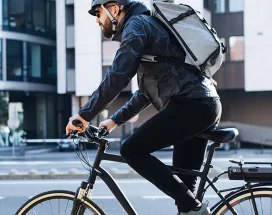 man cycling to work